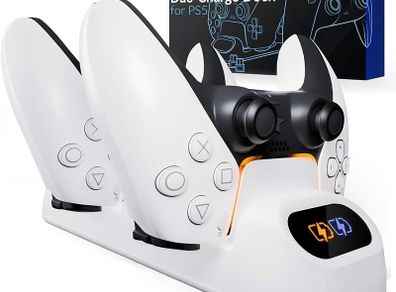 FREE EXPRESS SHIPPING PS5 Controller Charging Station made for PlayStation 5 Console DualSense PS5 Controllers - Twin Docking charging Station PS5 Accessories Solution - Pearl White Edition