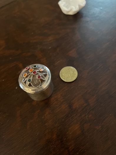 Retro silver pill box