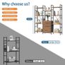 4-Tier Bookcase with Drawers, 100cm Wide Rustic Brown Shelving Unit 142cm Height, 10 Open Shelves + 3 Fabric Drawers, Industrial Rustic, For Living/Bedroom/Home Office, Large Storage Image 9