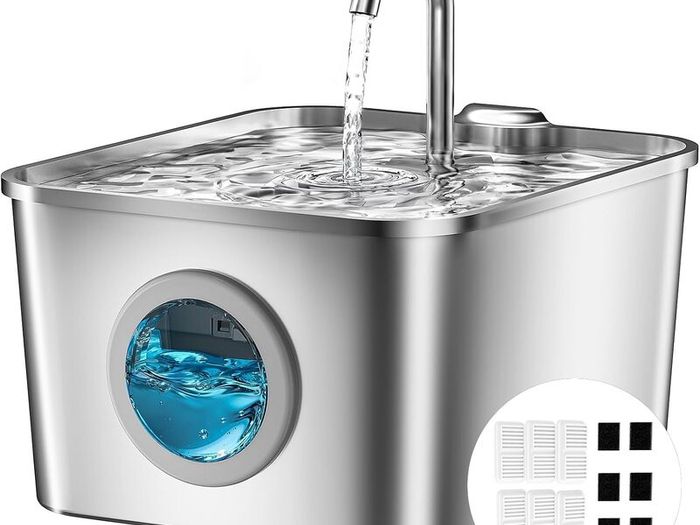 Cat Water Fountain for Drinking: 2.6L Stainless Steel Cat Water Fountain, Multiple Filtration Pet Water Fountain, Built-In Led, Ultra Silent with 6 Sponges and 6 Filter