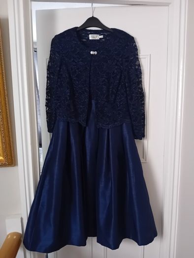 Uk 10 Eliza J 2 piece Navy Midi Dress and Lace Jacket