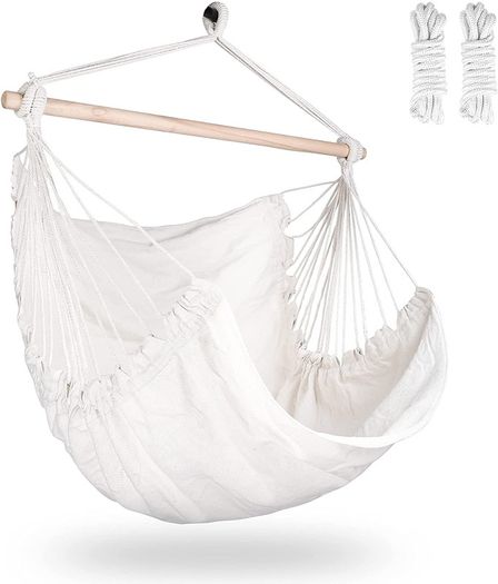 _Hanging Chair, Hanging Seat with 2 Removable Cushions, Hammock Chair with Thick Rope, Washable Hanging Swing for Children & Adults, Maximum Load 150 kg for Bedroom in Patio Garden