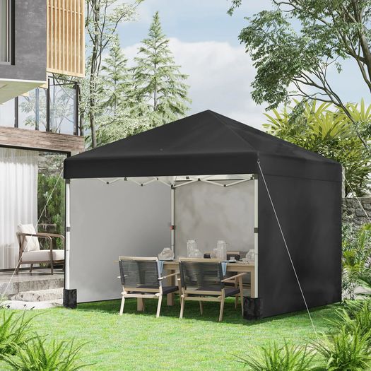 3 x 3 (M) Pop Up Gazebo Event Shelter, Height Adjustable Party Tent with 3 Sidewalls, Weight Bags and Wheeled Bag