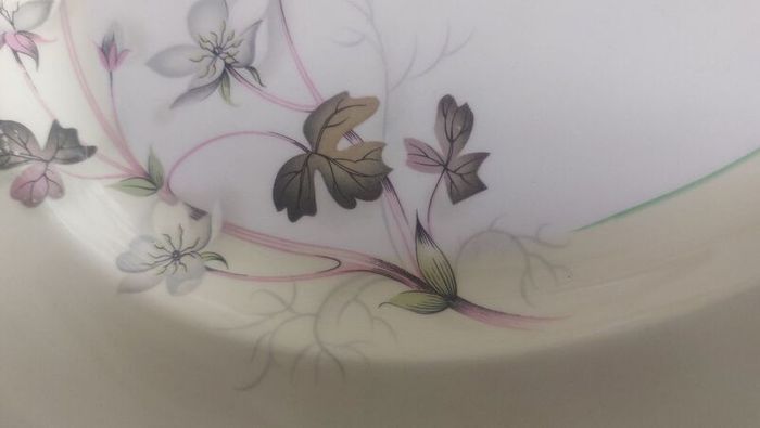 Lovely Vintage Set of Two Matching Graduated Platters by Johnson Bros in a Fabulous Floral and Foliage Pattern on a Lemon Yellow Banding, Priced as a Pair
