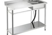 Stainless Steel Utility Sink, Free Standing Single Bowl Commercial Kitchen Sink with Faucet, Utility Left Basin Workbench with Hot &amp; Cold Water Pipe for Garage Restaurant Laundry, 1200x500x940mm