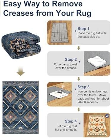 Machine Washable Large Rugs Living Room, 180x270 cm Non-Slip Area Rugs, Short Pile Blue Rug for Bedroom, Hallway, Bedroom, and Kitchen, Office, Blue