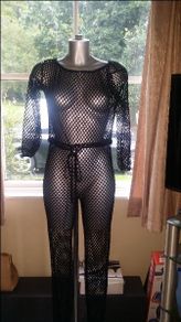 Black net jumpsuit/body stocking fits sizes UK8-14 EU36-42 Postage included