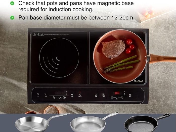 Double Induction Hob 2800W Portable Dual, Twin Plate Electric Table Top with LED Display, Built-In Timer, 10 Heat Settings 60-240 C - Black