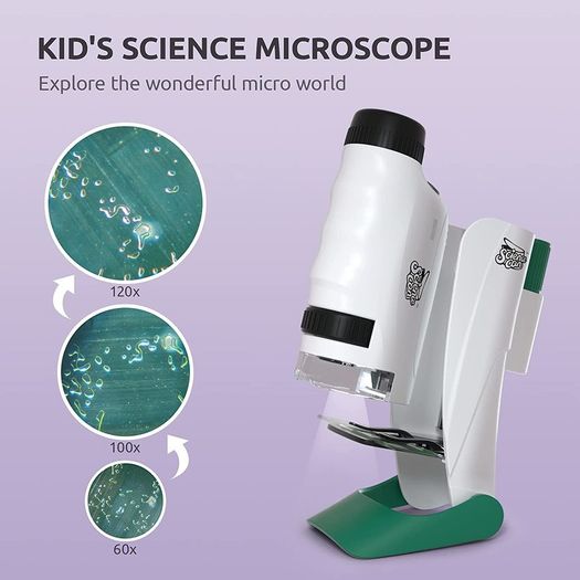 Microscope for Children Pocket Microscope 60X-120X with 12 PCS Prepared Slides LED Light Outdoor Portable Mini Microscope Educational Science Kit for Kids Age 8 9 10 Boys Girls Gift