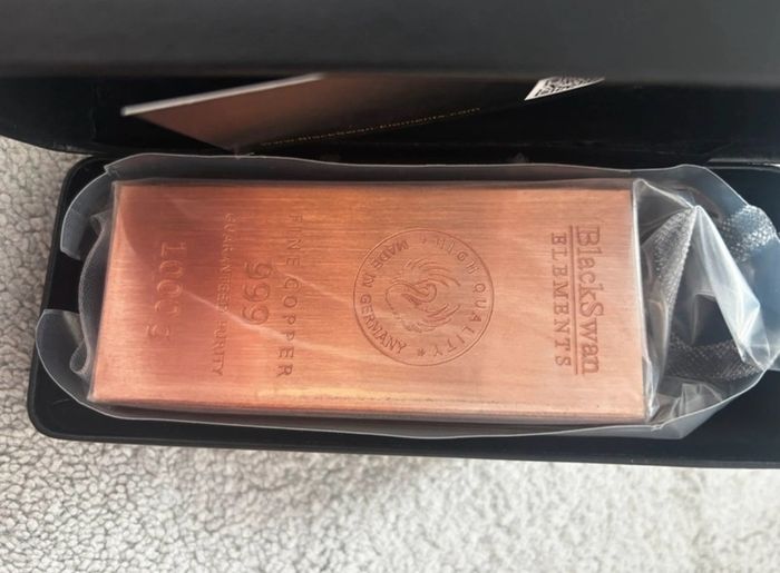 Black Swan 1kg Pure Copper bar. Fine copper bar