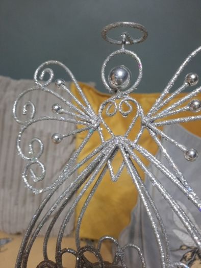 metal silver glitter angel tree topper