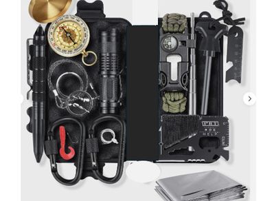 13 In 1 Survival Kit Outdoor Emergency Gear Kit For Camping , Hiking, Adventures - NO KNIFE