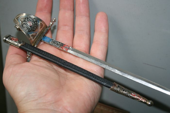 Vintage Miniature Toledo Damascene Sword Letter Opener 1960's Brass and Steel - 9"