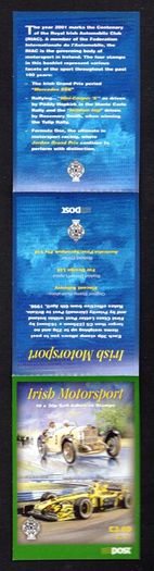 2001 Ireland Irish Motorsport Commemorative self-adhesive Stamp Booklet Mint Never Hinged (MNH). Hibernian HB88