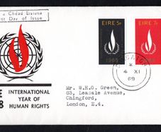 1968 Ireland International Human Rights Year Commemorative Stamps Illustrated addressed First Day Cover (FDC) with Corcaigh (Cork) cancel