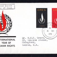1968 Ireland International Human Rights Year Commemorative Stamps Illustrated addressed First Day Cover (FDC) with Corcaigh (Cork) cancel