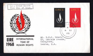 1968 Ireland International Human Rights Year Commemorative Stamps Illustrated addressed First Day Cover (FDC) with Corcaigh (Cork) cancel