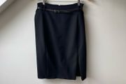 Bastyan Black Wool Blend Belted Pencil Skirt with Side Slit Size UK10