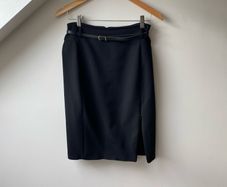 Bastyan Black Belted Pencil Skirt with Side Slit Size UK10