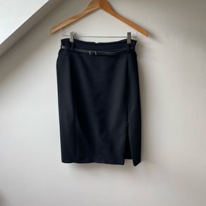 Bastyan Black Belted Pencil Skirt with Side Slit Size UK10