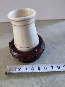 Lovely Irish Belleek porcelain small vase in wooden holder
