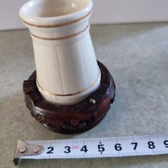 Lovely Irish Belleek porcelain small vase in wooden holder