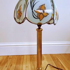 Vintage brass lamp with a Hollywood shade