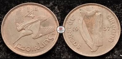 [#2167] - Ireland 1937 | Irish 1/4d | Farthing | Woodcock | KM.1 | High Grade