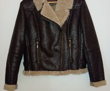 Saki Collection faux shearling aviator jacket / biker coat - Size 40