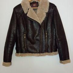 Saki Collection faux shearling aviator jacket / biker coat - Size 40