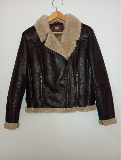 Saki Collection faux shearling aviator jacket / biker coat - Size 40