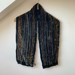 Silk Velvet Devore Striped Scarf Burnout Evening Shawl Wrap Gold Green Black