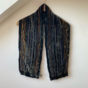 Silk Velvet Devore Striped Scarf Burnout Evening Shawl Wrap Gold Green Black
