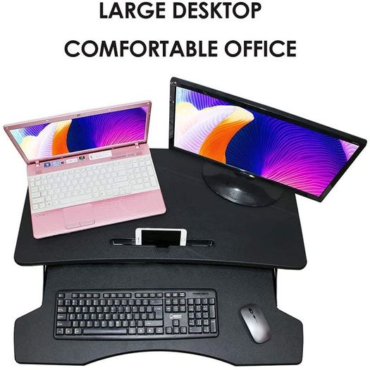 _Sit-Stand Desk, Height Adjustable, Computer Desk, Manual Height Adjustable Rack, Suitable for All Standard Desktops, Ideal for Offices, with Keyboard Tray, Installation Free