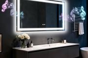 LED Bathroom Mirror with Lights,Bluetooth Dual Speaker,Anti-Fog,3 Color Temperature,Dimmable Brightness,Memory Function,Waterproof,Wall Mount Design,Tempered Glass (3 Light Modes, 120Lx70W CM)