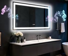 LED Bathroom Mirror with Lights,Bluetooth Dual Speaker,Anti-Fog,3 Color Temperature,Dimmable Brightness,Memory Function,Waterproof,Wall Mount Design,Tempered Glass (3 Light Modes, 120Lx70W CM)