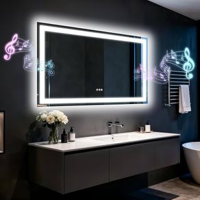 LED Bathroom Mirror with Lights,Bluetooth Dual Speaker,Anti-Fog,3 Color Temperature,Dimmable Brightness,Memory Function,Waterproof,Wall Mount Design,Tempered Glass (3 Light Modes, 120Lx70W CM)