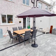 Complete Outdoor Garden Dining Set - Table, 6 Chairs, Parasol & Cover