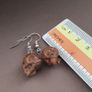 Vintage Carved Skull Shape Wood & brass Earings Image 4