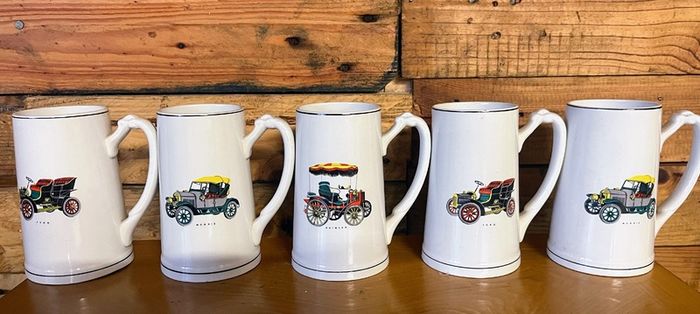 vintage automobile tankards collection of 5