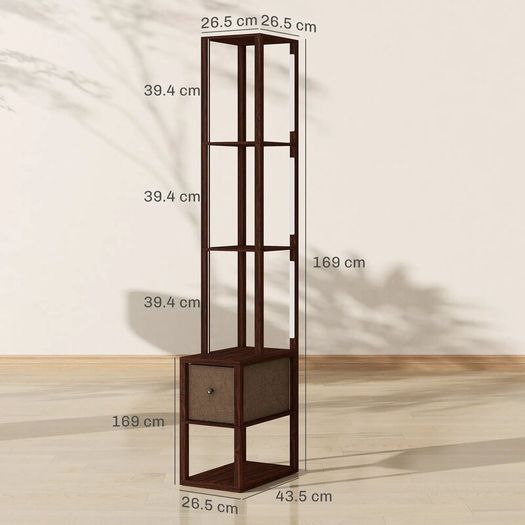 Floor Lamp with Shelves, LED Column Modern Standing Lamp with Fabric Drawer