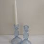 Lovely Pair of Vintage Pressed Glass Candlesticks in Pale Blue Glass with Leaves Motifs, Excellent Condition Image 7