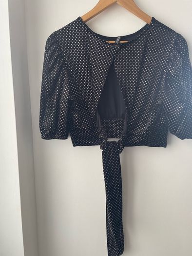 H&M divided velvet crop bow back top size 14 new