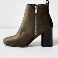 River Island Khaki Velvet Boots