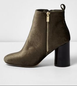 River Island Khaki Velvet Boots