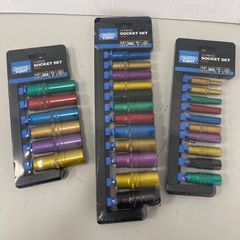 Draper EXPERT 1/2", 3/8" & 1/4" Sq. Dr. Metric Coloured Deep Socket Set 3 PACK DEAL (28 Piece)