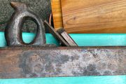 : Antique Wooden Bench Plane with Tote Handle &amp; Iron Blade  Vintage Joiner Tool