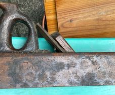 : Antique Wooden Bench Plane with Tote Handle & Iron Blade  Vintage Joiner Tool