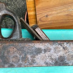 : Antique Wooden Bench Plane with Tote Handle & Iron Blade  Vintage Joiner Tool