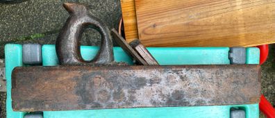 : Antique Wooden Bench Plane with Tote Handle & Iron Blade  Vintage Joiner Tool